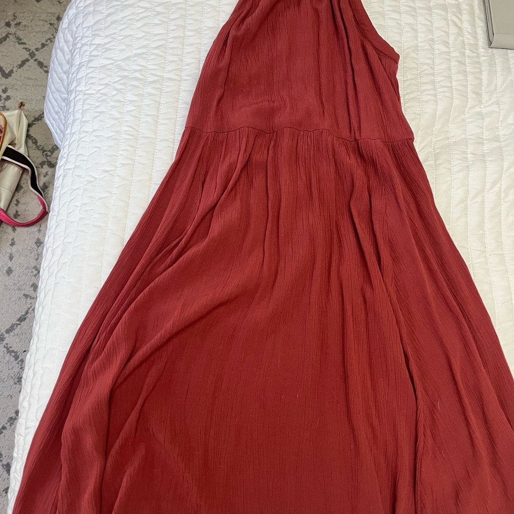 SO Red Pleated Halter Sundress for Wedding Guest